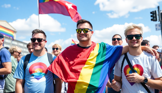 Gay community wearing pride apparel