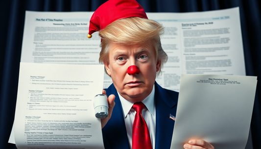 Trump as a clown trying to hide files