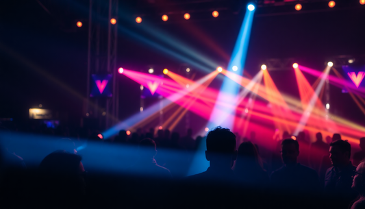 Festival Lights with people in sunglasses watching a Dj set