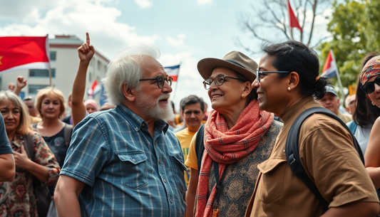 OLD AND YOUNG PEOPLE COMING TOGETHER IN A PROTEST FOR MORE LOVE