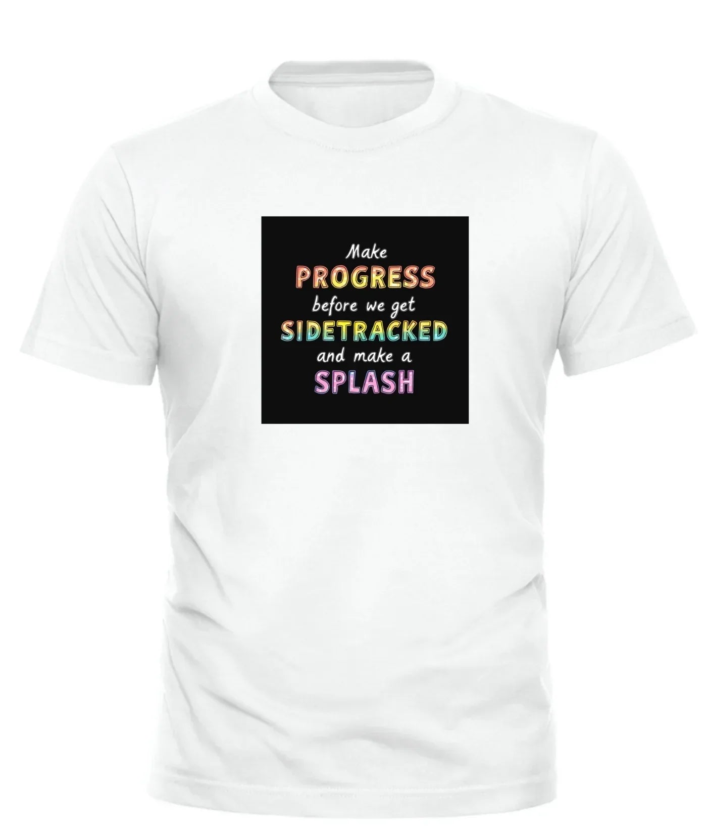 White Good Trouble Garments Boystown vibe t-shirt with colorful motivational text design