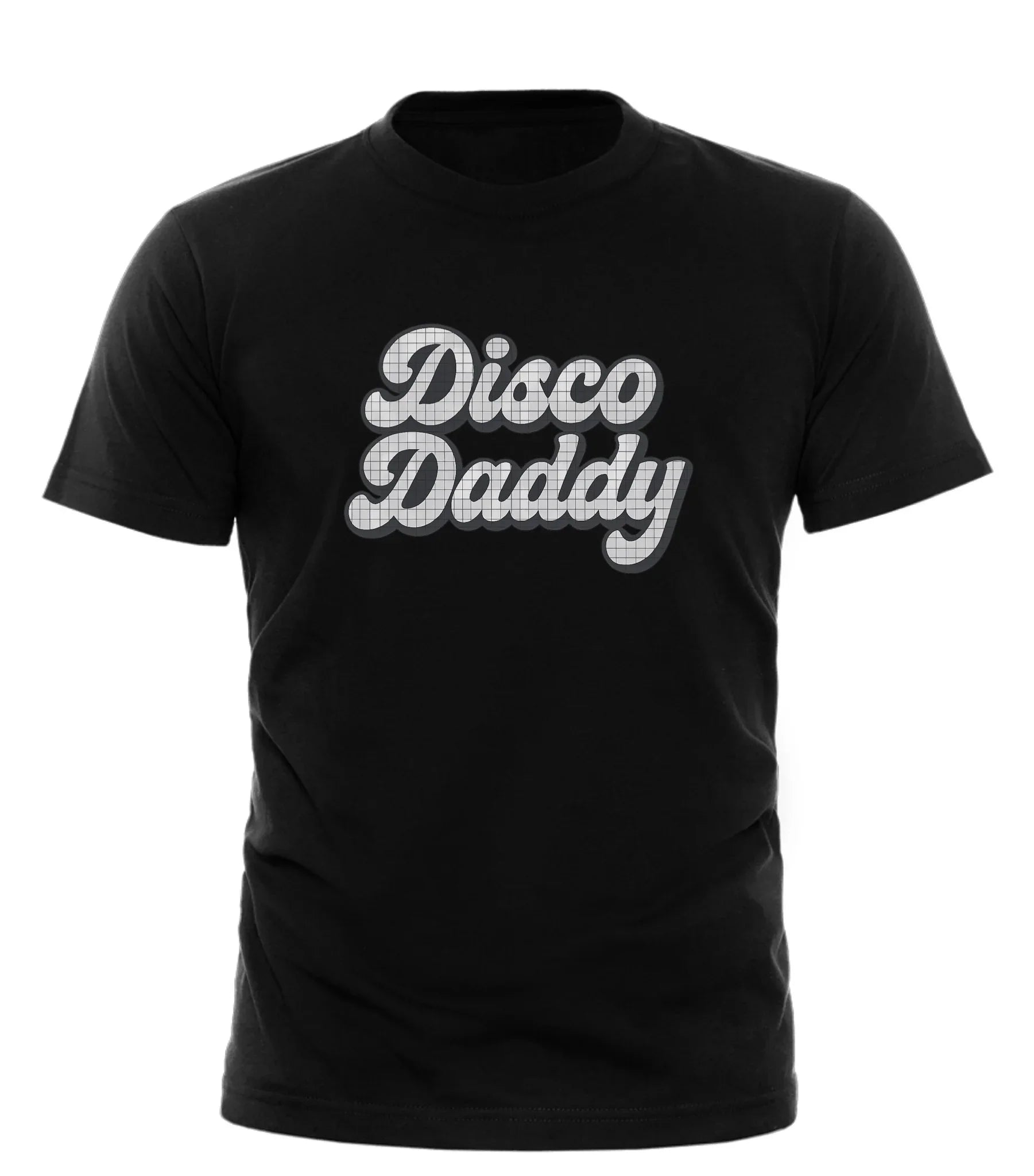 Black Disco Daddy t-shirt by Good Trouble Garments with retro disco style lettering on front