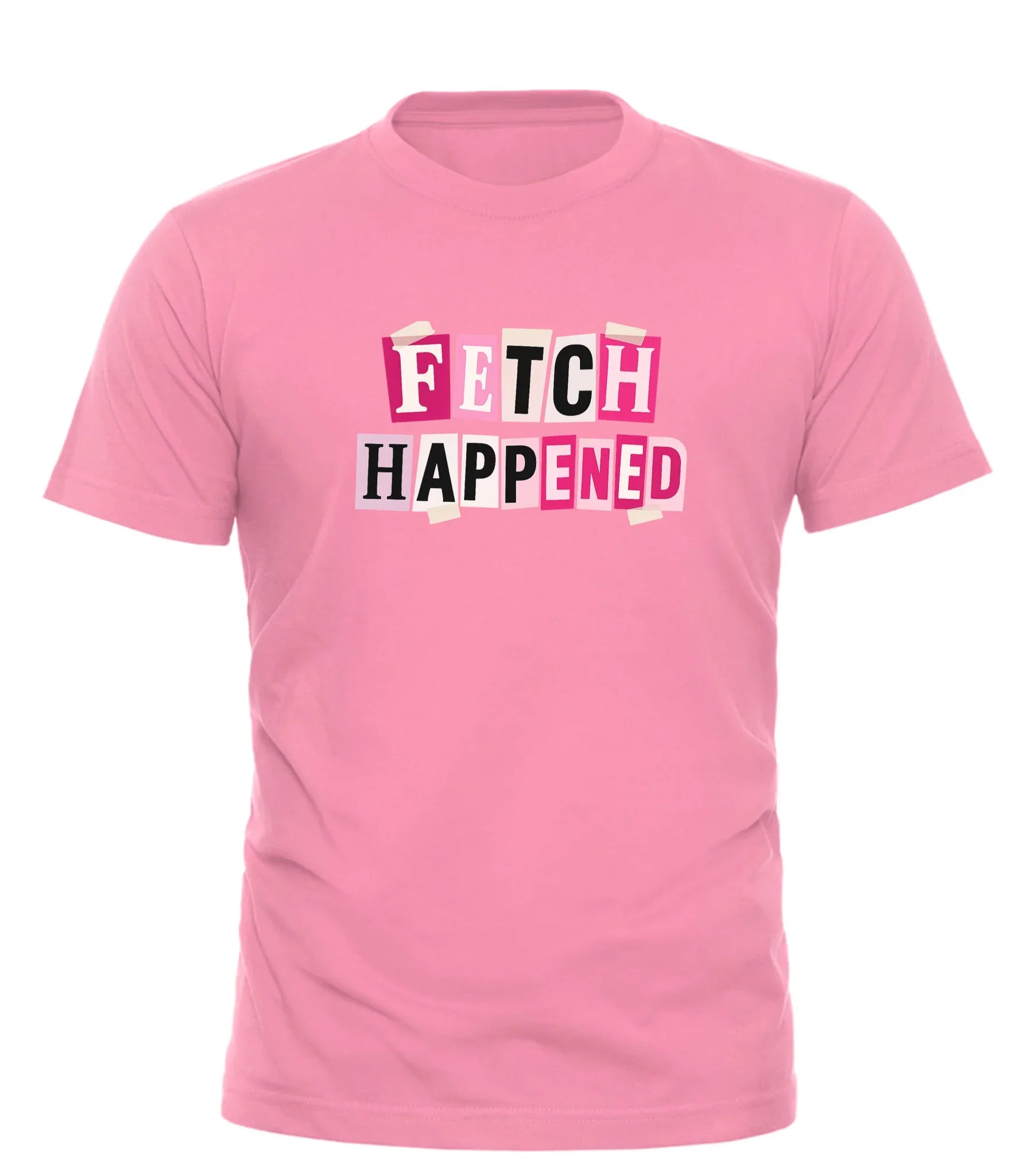 Good Trouble Garments pink fetch happened t-shirt with mixed font design on front