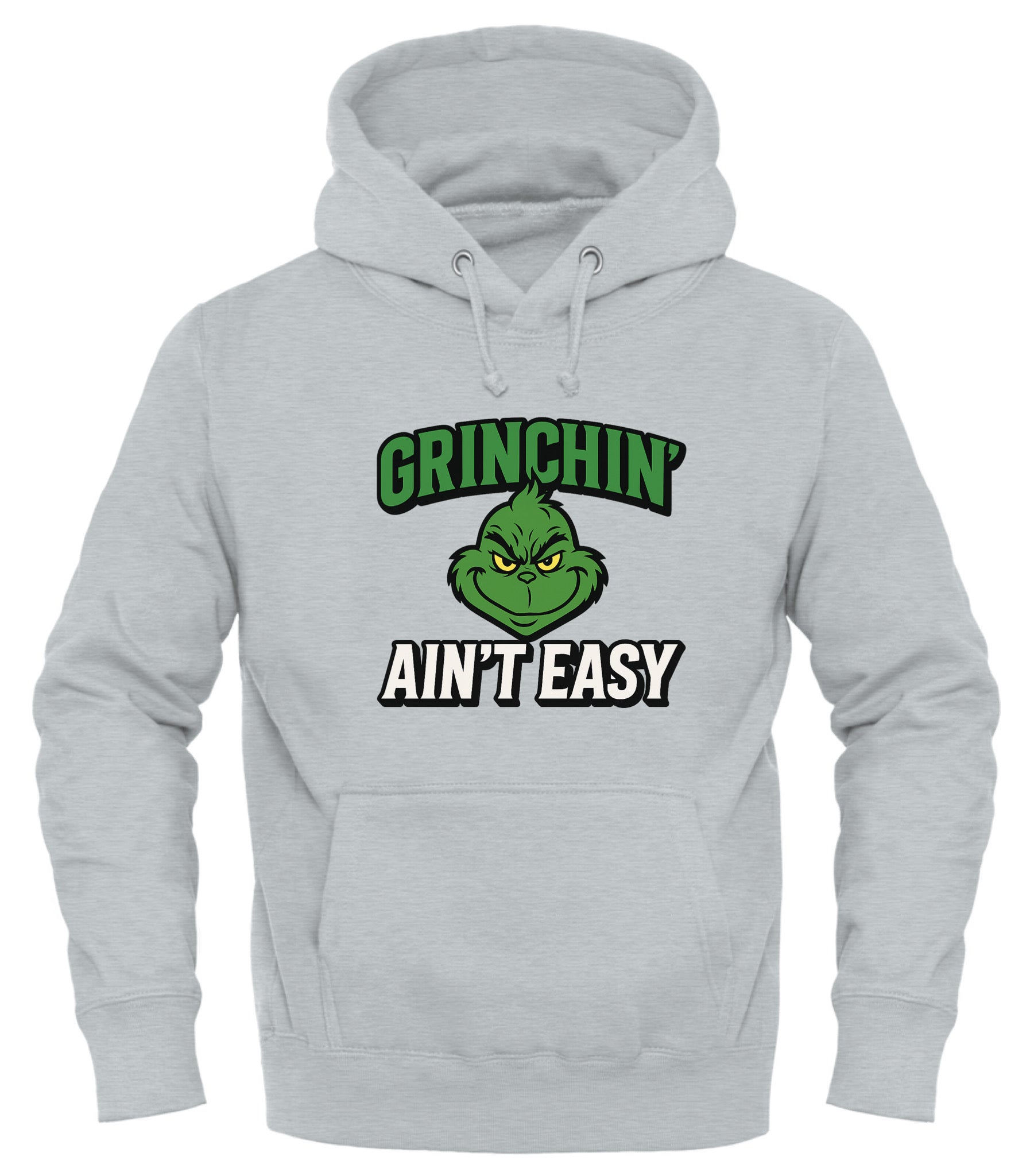 Gray Grinchin' Ain't Easy Hoodie by Good Trouble featuring a graphic of the Grinch
