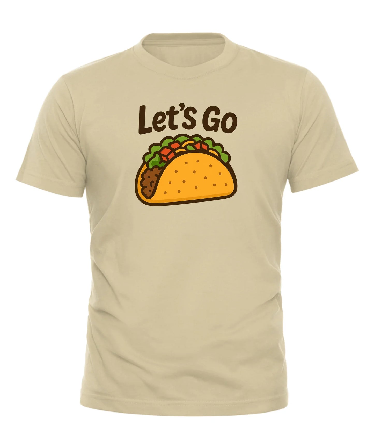 Funny taco t-shirt by Good Trouble Fashion with Let’s Go text and colorful taco graphic