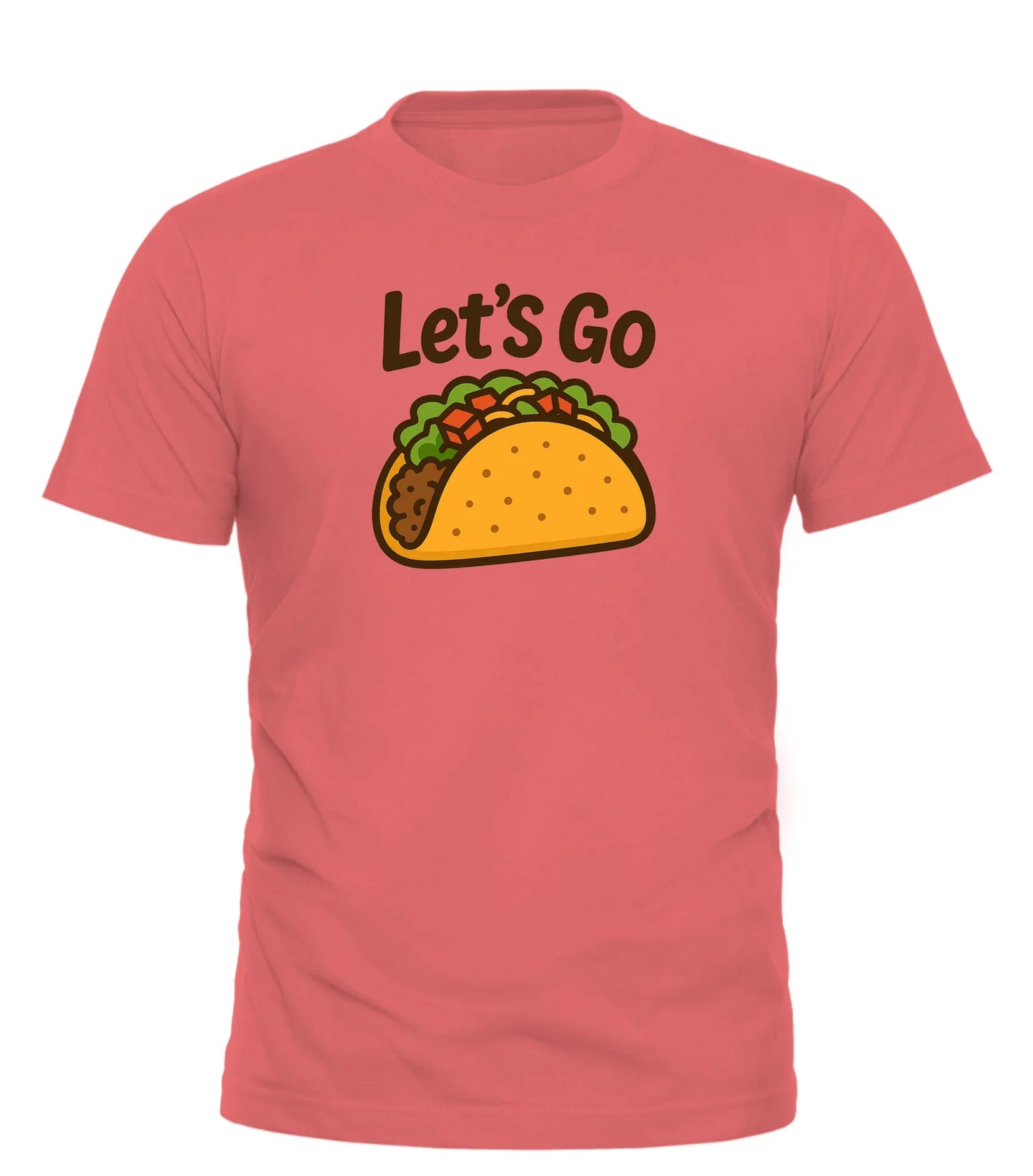 Good Trouble Garments funny taco t-shirt in coral with Let's Go text and taco graphic