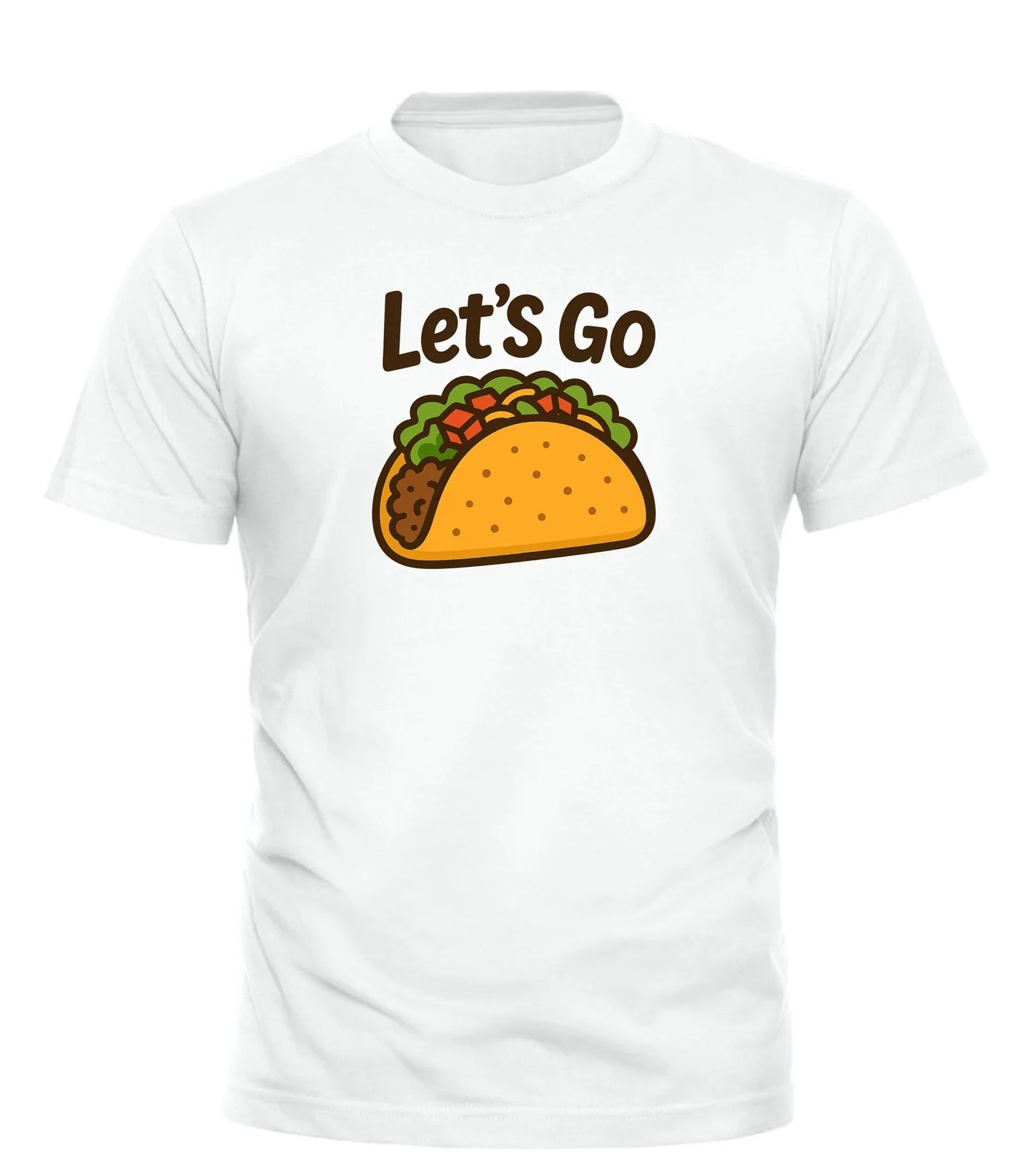 Good Trouble Garments white funny taco t-shirt with Let's Go text and taco graphic