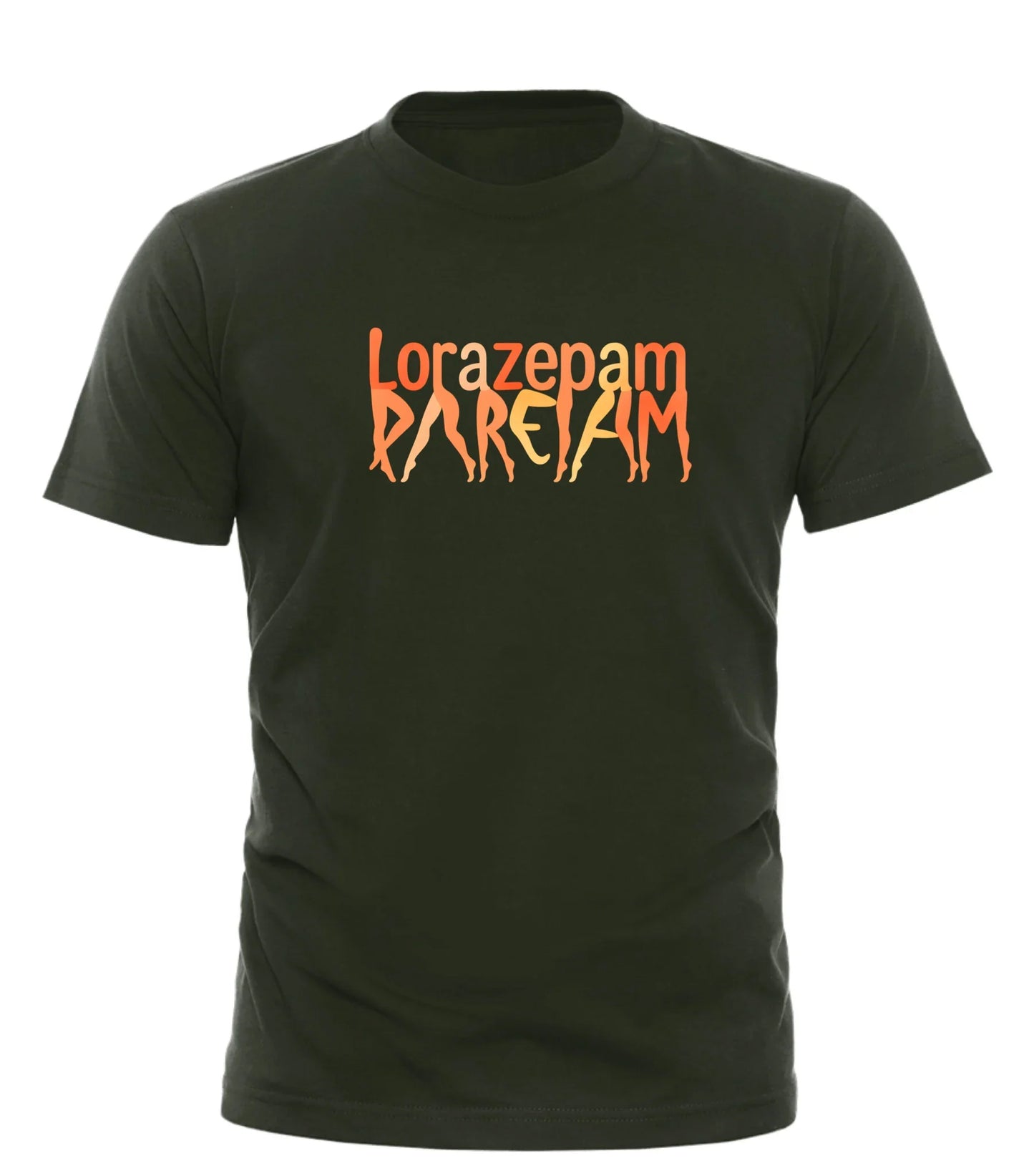 Good Trouble Garments lorazepam novelty graphic tee in black with orange text design