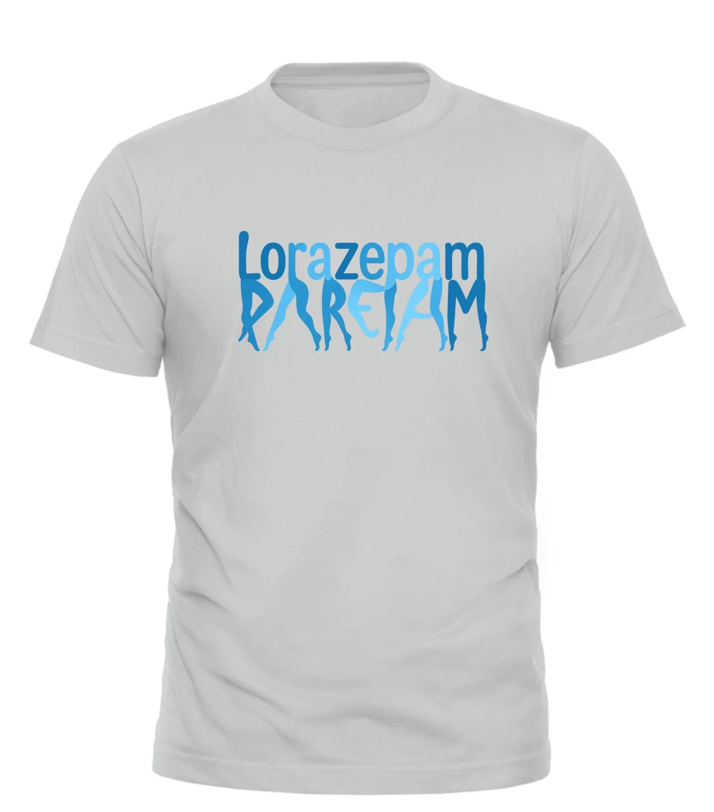 Good Trouble Garments lorazepam novelty graphic tee in light gray with blue text design