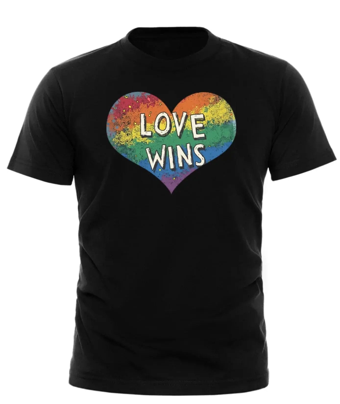 Black Love Wins Pride T-Shirt featuring colorful heart design for LGBTQ+ supporters