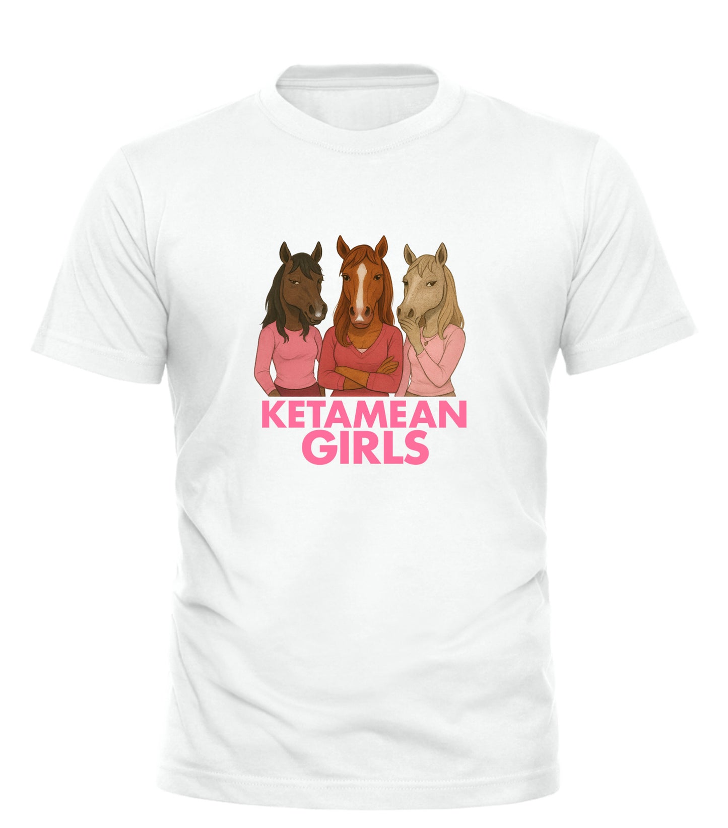 White Good Trouble Garments mean girls parody shirt with horse characters and Ketamean Girls text