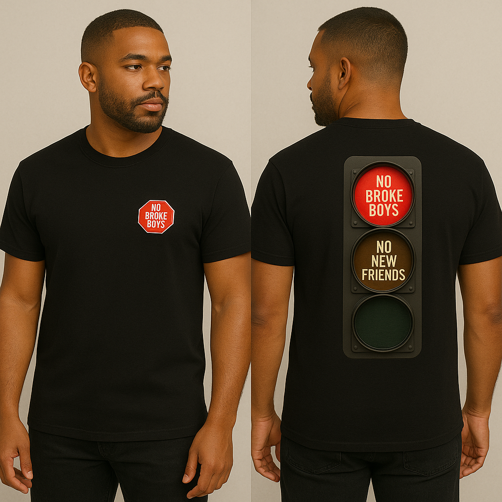 Black no broke boys t-shirt from Good Trouble Garments with bold graphic design