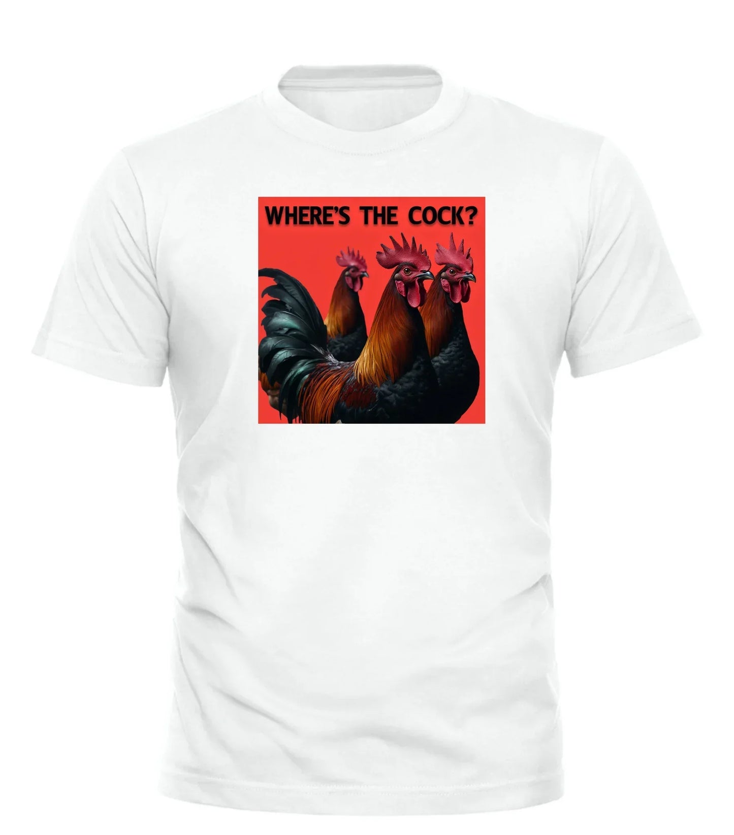 Good Trouble Garments novelty rooster tee for adults white t-shirt with three roosters and bold text