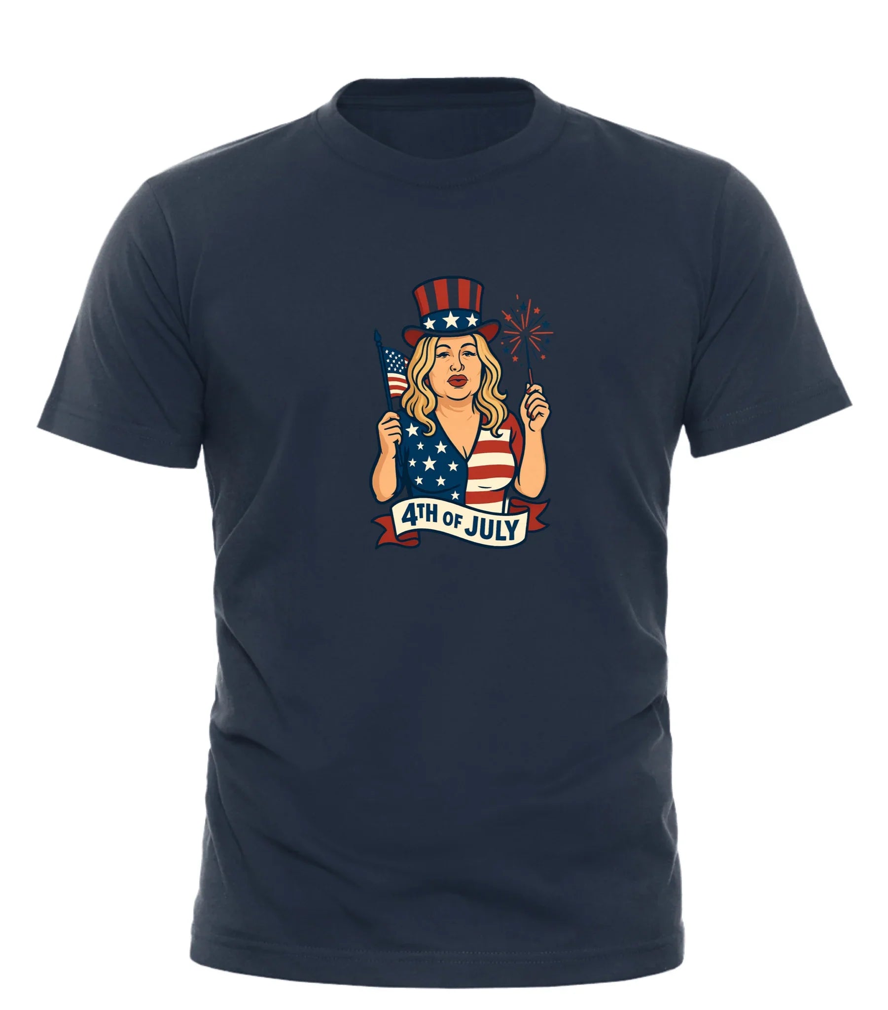 Navy Good Trouble Garments Paulette inspired patriotic shirt featuring a festive design for 4th of July celebrations