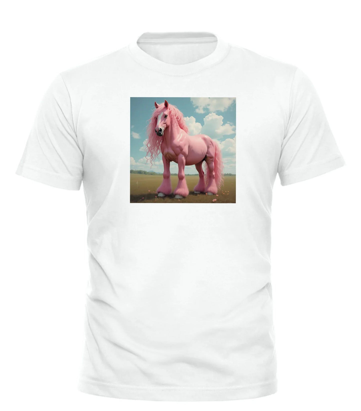 Good Trouble Garments white pink pony club t-shirt with a detailed pink pony graphic on front