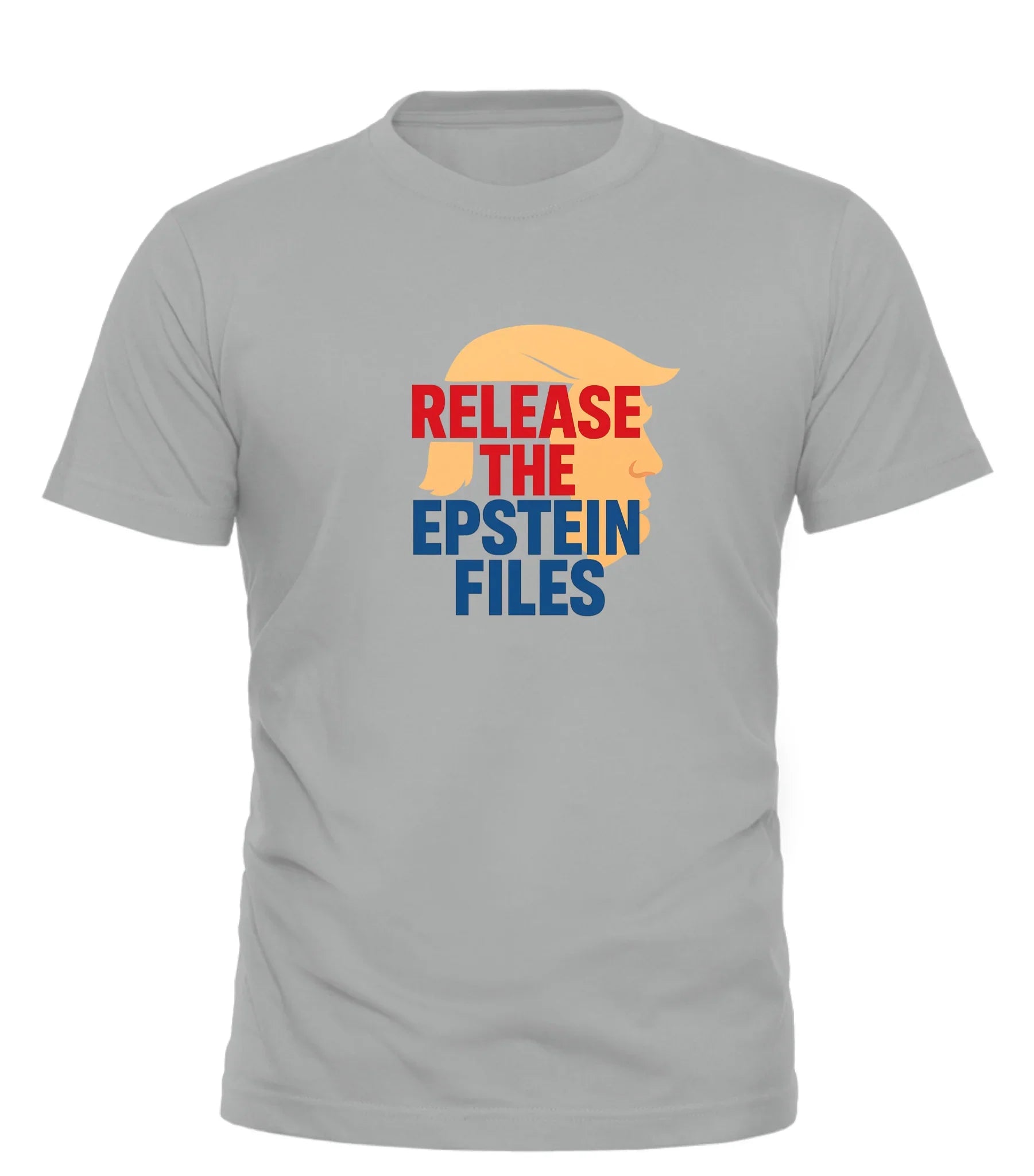 Good Trouble Garments gray tee with graphic and text release the epstein files tee in red and blue