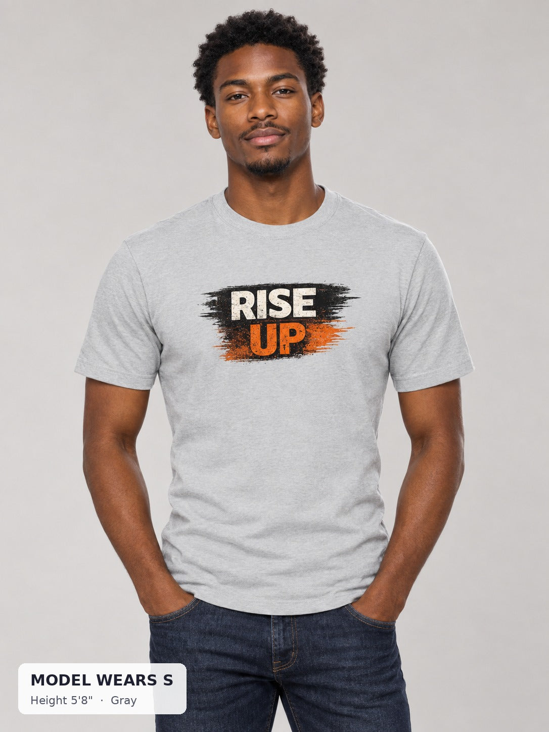 Rise Up Tee in Gray on a slim model wearing size S, 5'8" - Good Trouble Fashion