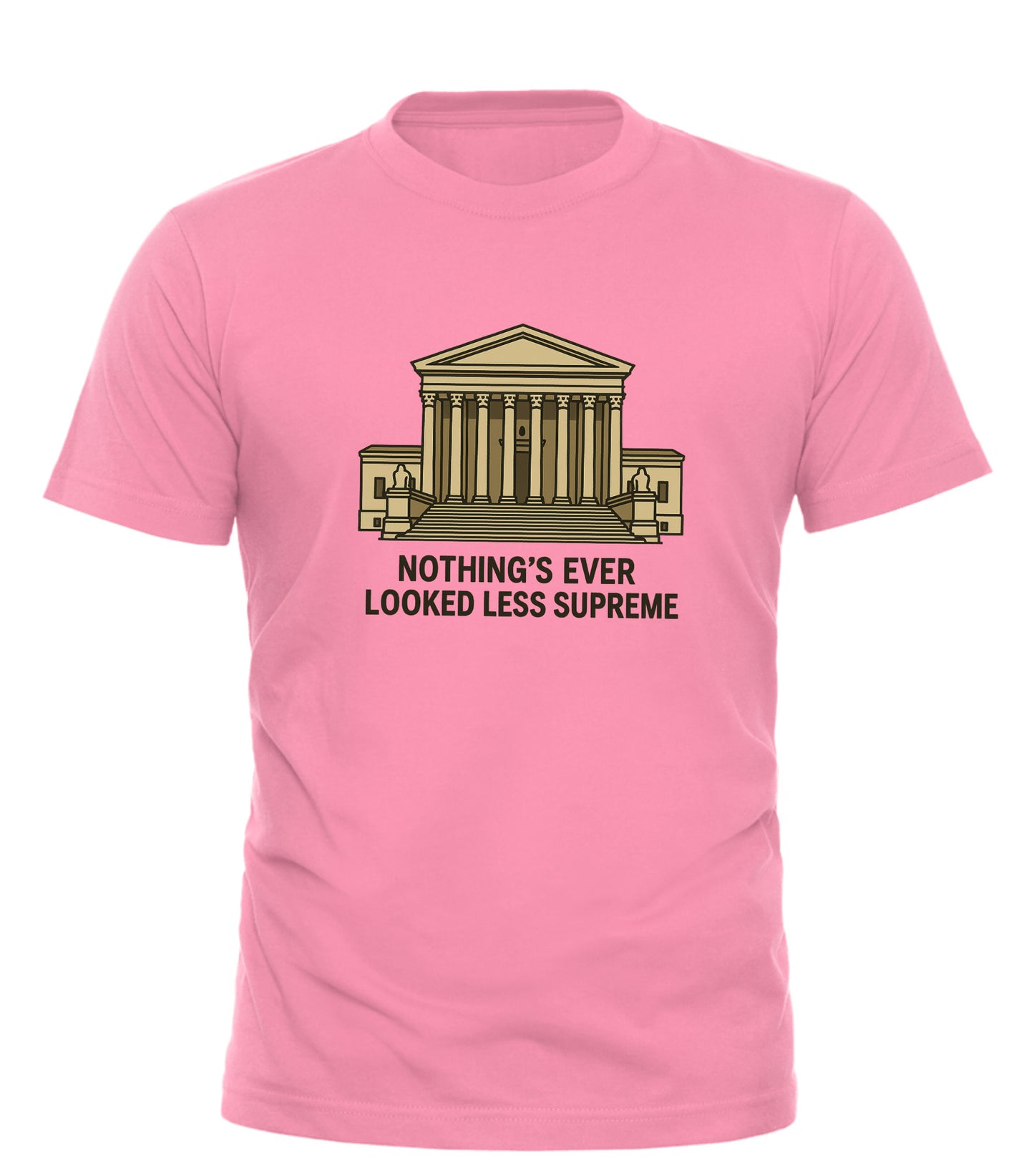 Pink Good Trouble Garments supreme court protest tee with Supreme Court building graphic and Nothing's Ever Looked Less Supreme text