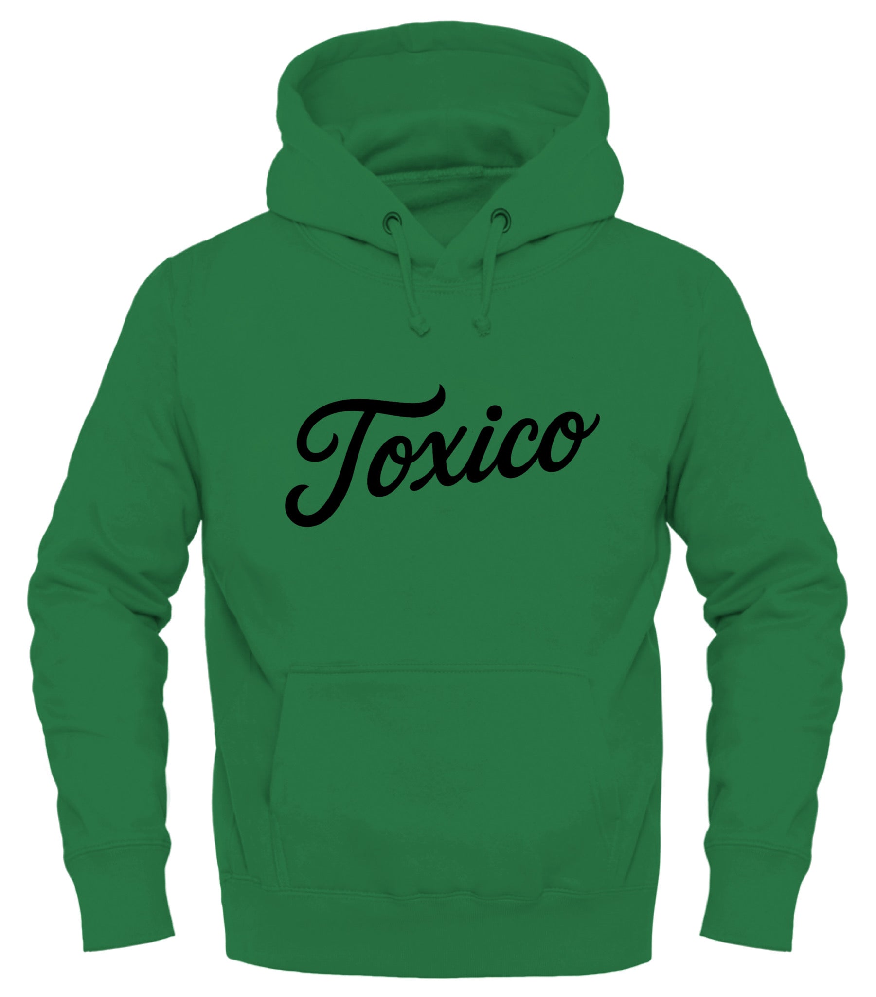 Green Toxico hoodie from Good Trouble Garments with stylish black lettering