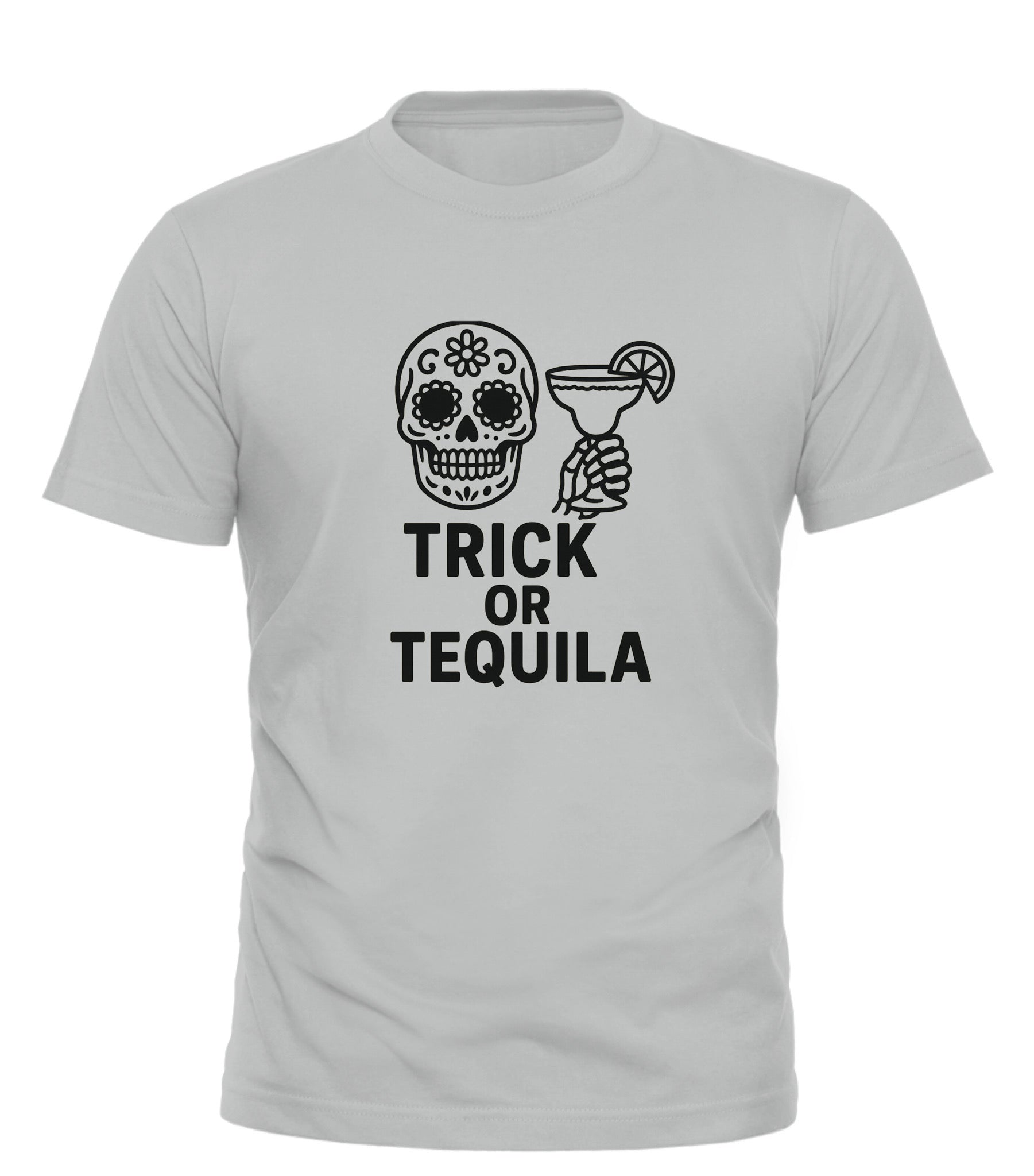 Good Trouble Garments Trick or Tequila Halloween shirt with skull and margarita glass design