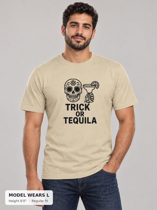 Trick or Tequila Tee on an athletic model wearing size L, 6'0" - Good Trouble Fashion