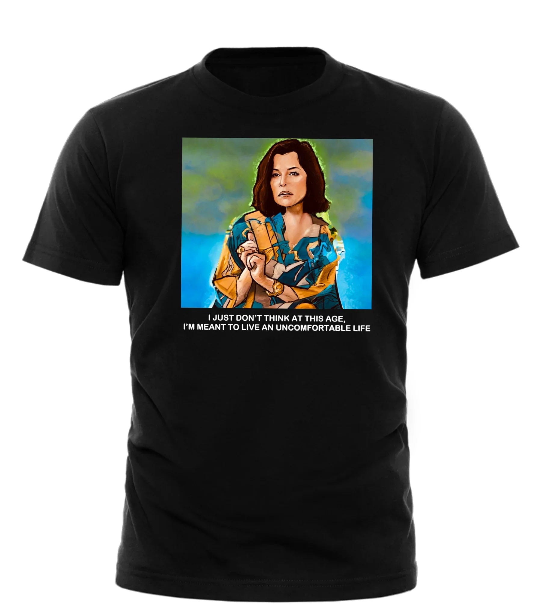 Good Trouble Garments Uncomfortable Life Graphic Tee featuring a bold design and statement on a black shirt