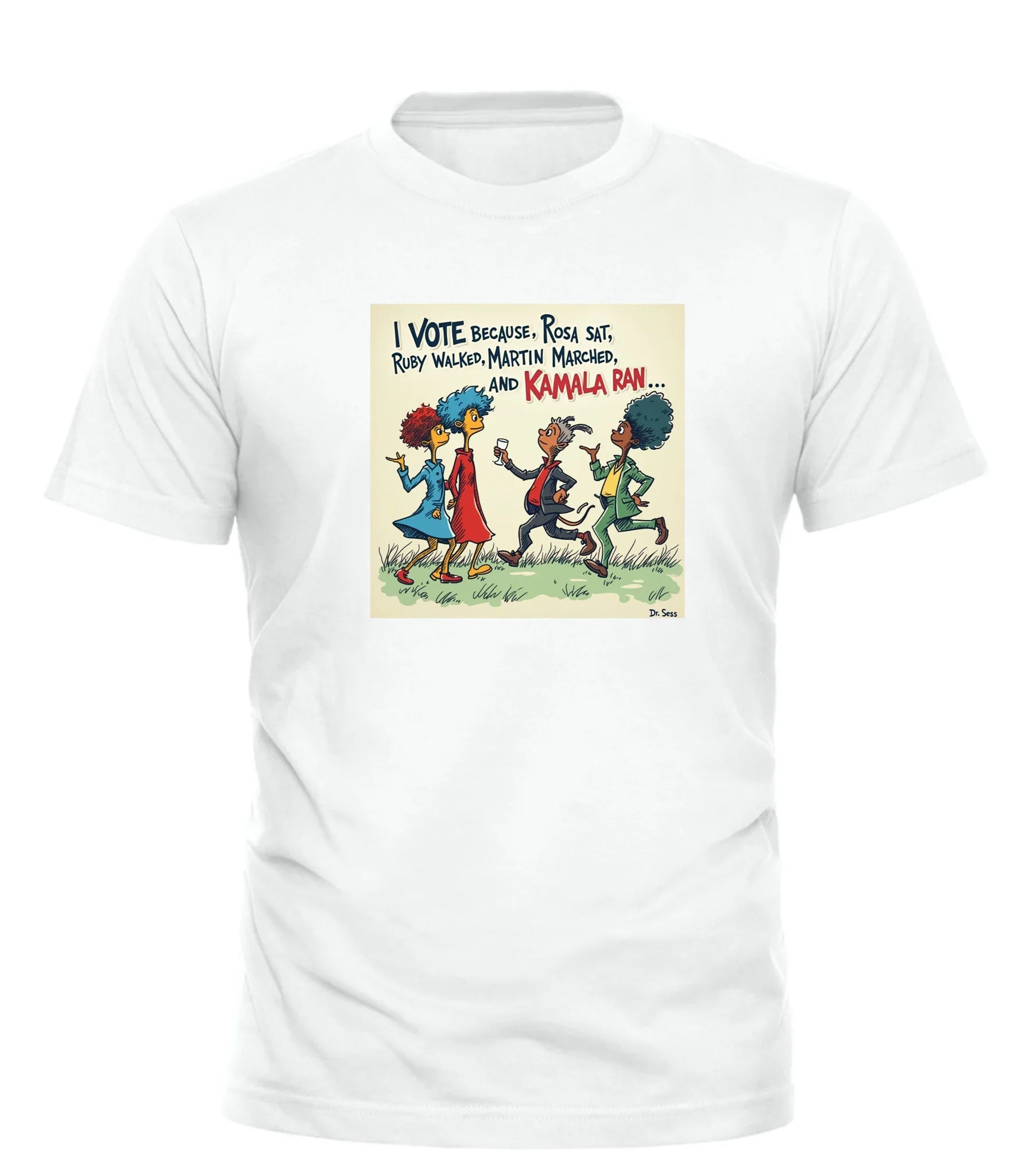 Votes for Pride t-shirt white with historical voting rights illustration from Good Trouble Garments