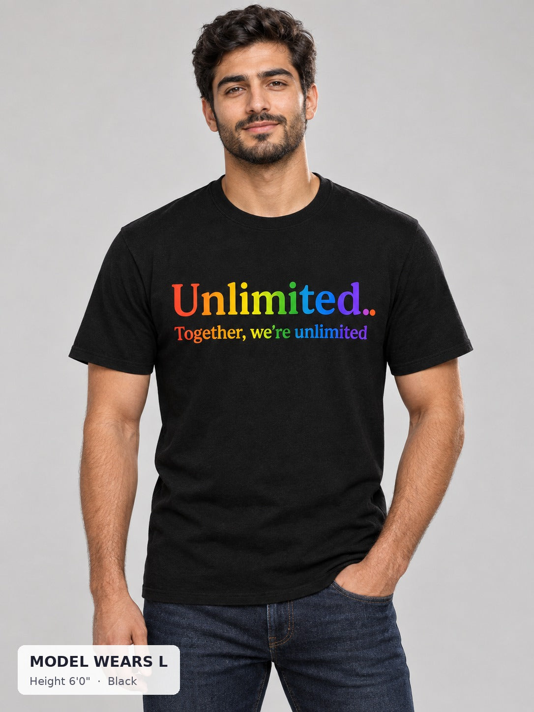 Wicked Unlimited Pride Tee in Black on an athletic model wearing size L, 6'0" - Good Trouble Fashion