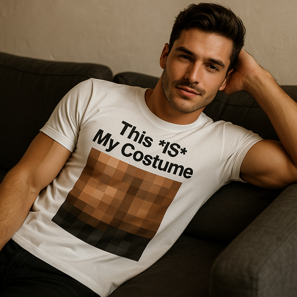 Black t-shirt with pink text This is my costume tee printed on the front