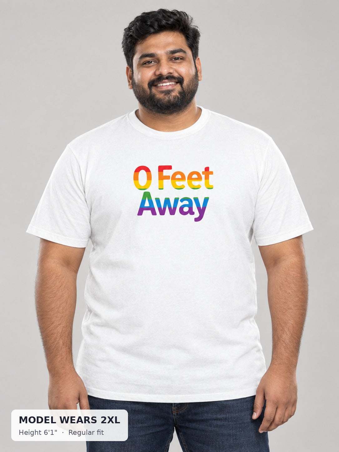 0 Feet Away Pride Tee on a plus-size model wearing size 2XL, 6'1" - Good Trouble Fashion