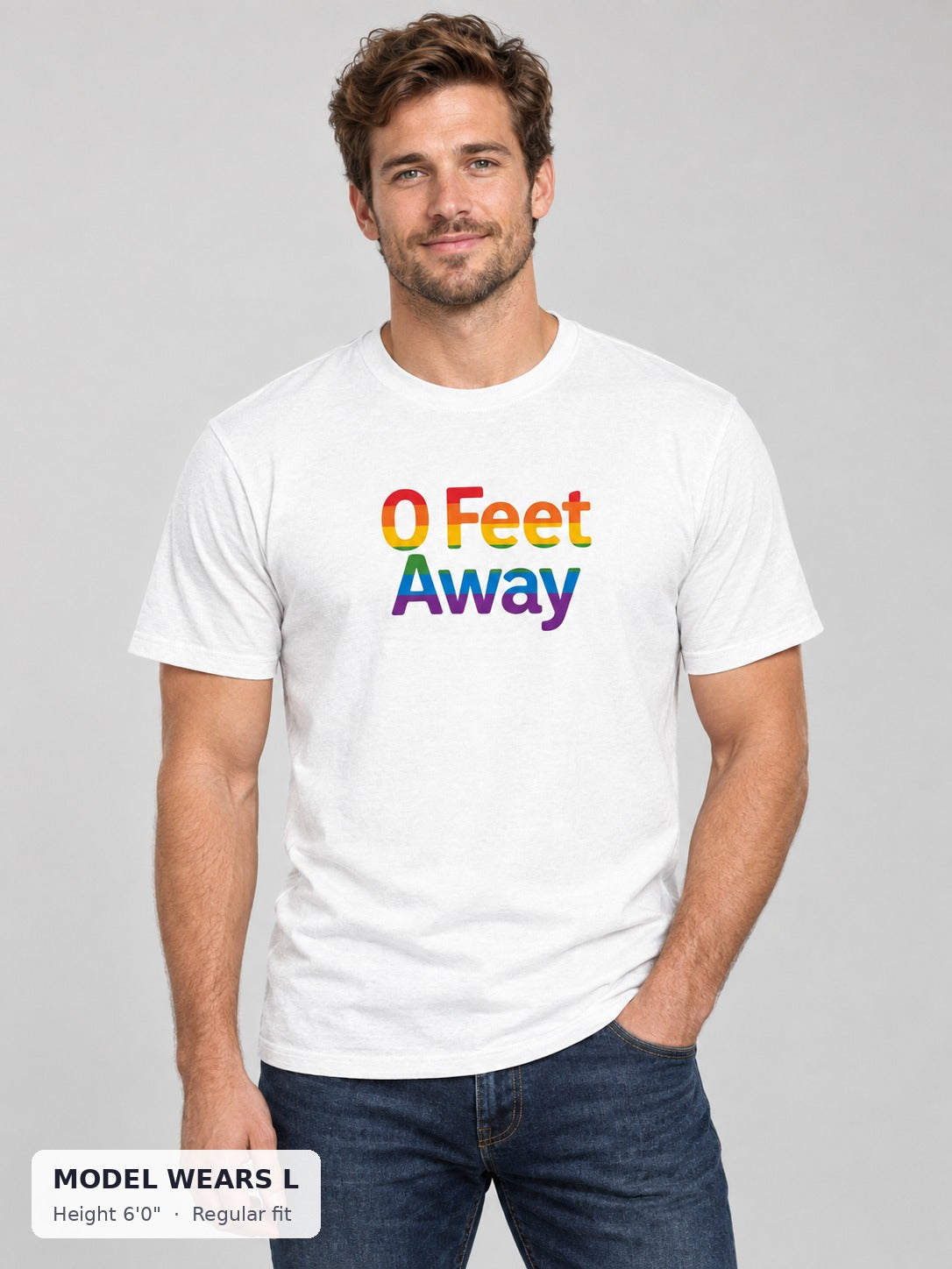 0 Feet Away Pride Tee on an athletic model wearing size L, 6'0" - Good Trouble Fashion