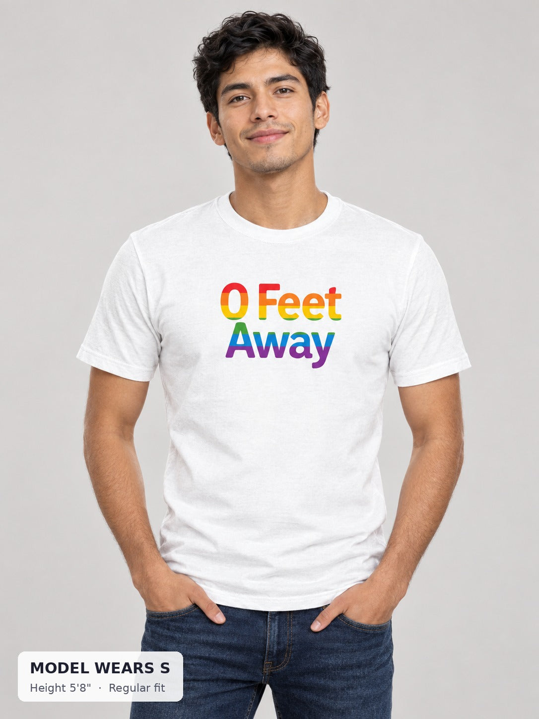 0 Feet Away Pride Tee on a slim model wearing size S, 5'8" - Good Trouble Fashion