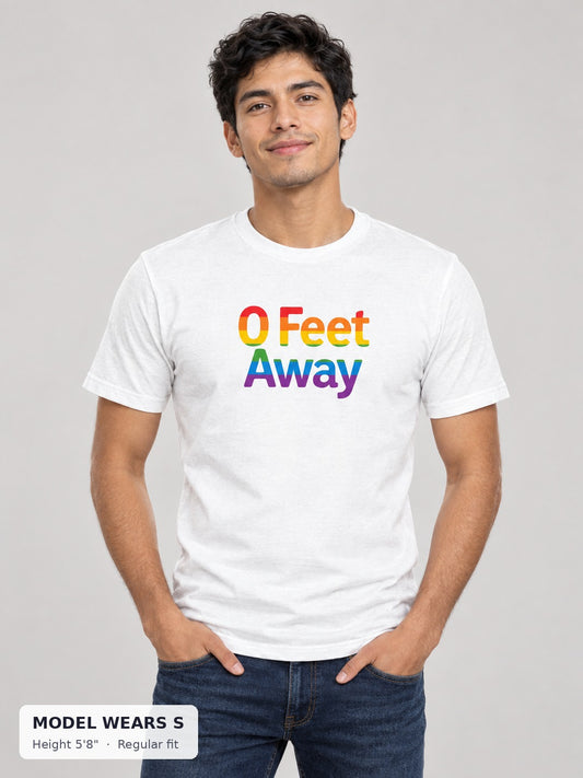 0 Feet Away Pride Tee on a slim model wearing size S, 5'8" - Good Trouble Fashion