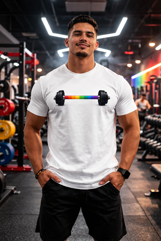 Rainbow Barbell Pride T-Shirt – LGBTQ Gym Fitness Workout Tee