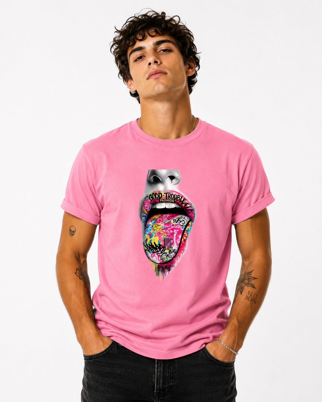 Good Trouble Graffiti Tongue Graphic Tee – Streetwear Statement T-Shirt