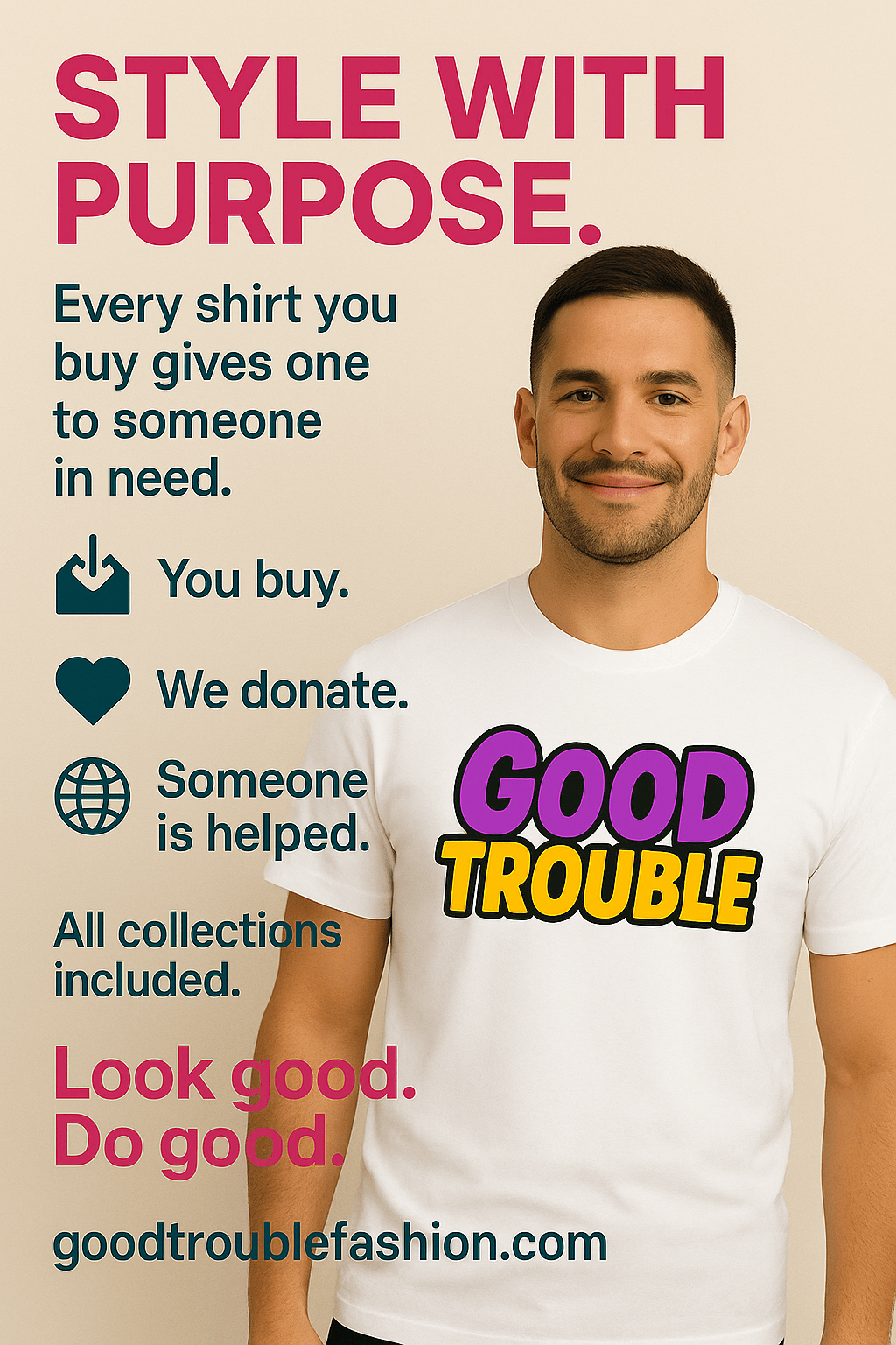 Good Trouble T-Shirt - Bold Graphic Tee – unisex graphic cotton T-shirt from Good Trouble Fashion – soft jersey tee product photo