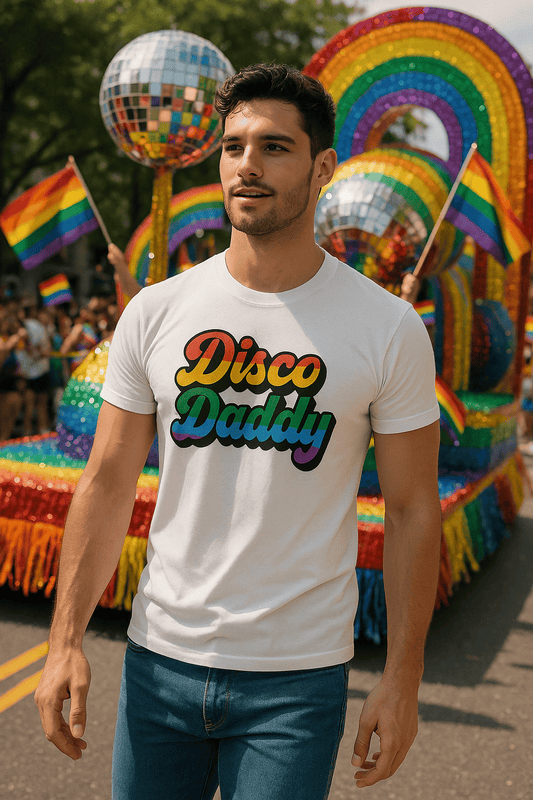 Disco Daddy T-Shirt - Retro Style Tee – unisex graphic cotton T-shirt from Good Trouble Fashion – soft jersey tee product photo