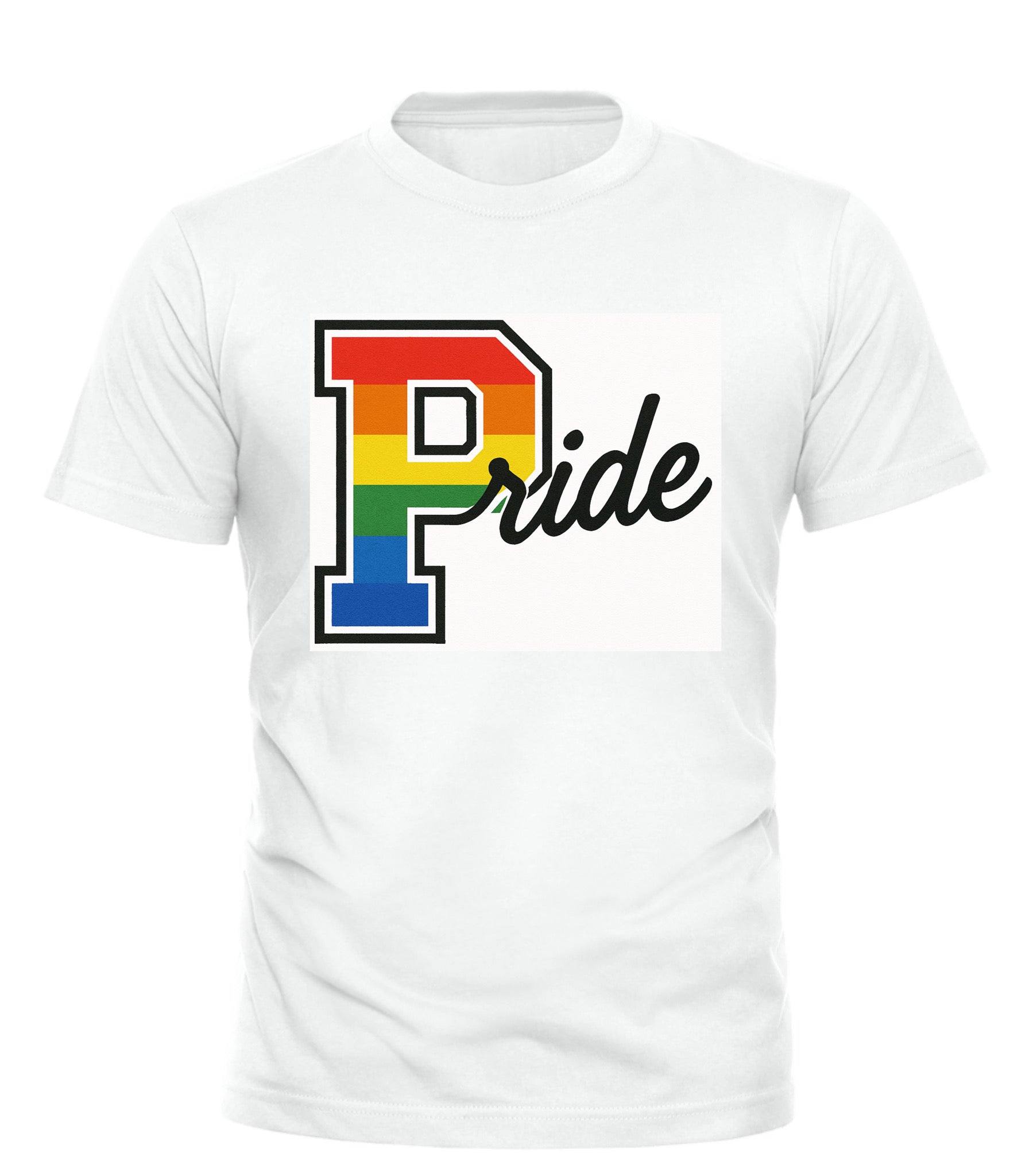 Pride Varsity T-Shirt – unisex graphic cotton T-shirt from Good Trouble Fashion – soft jersey tee product photo