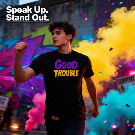 Good Trouble T-Shirt - Bold Graphic Tee – unisex graphic cotton T-shirt from Good Trouble Fashion – soft jersey tee product photo