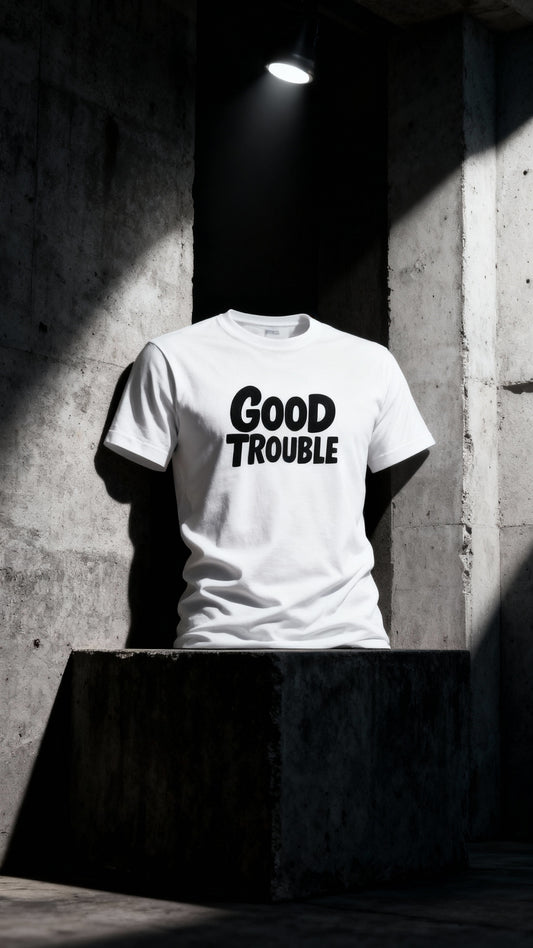 Good Trouble T Shirt - Bold Graphic Tee – unisex graphic cotton T-shirt from Good Trouble Fashion – soft jersey tee product photo