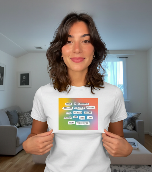 IMPORTANCE OF PRIDE TEE – unisex graphic cotton T-shirt from Good Trouble Fashion – soft jersey tee product photo