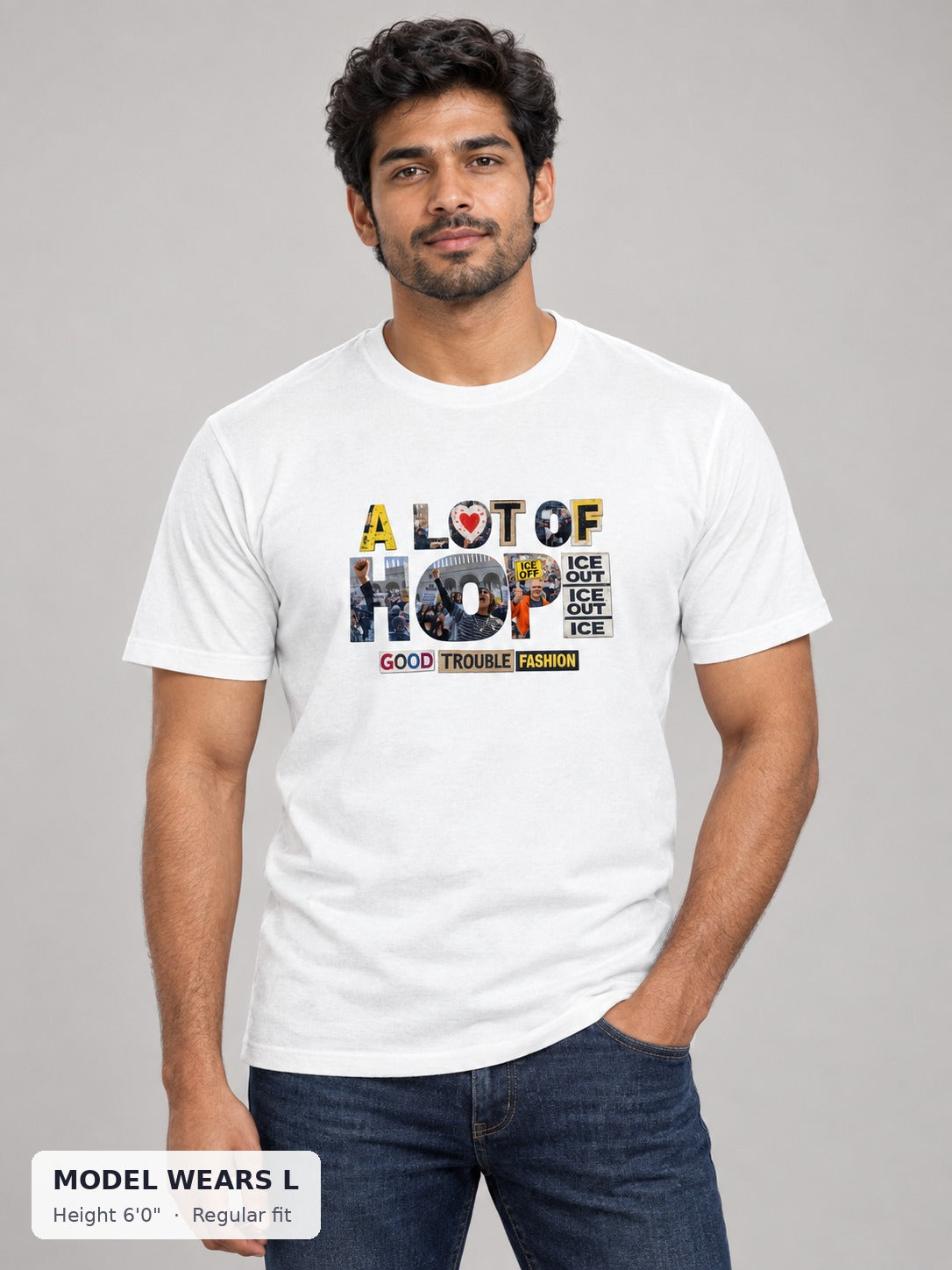 A Lot of Hope Tee on an athletic model wearing size L, 6'0" - Good Trouble Fashion