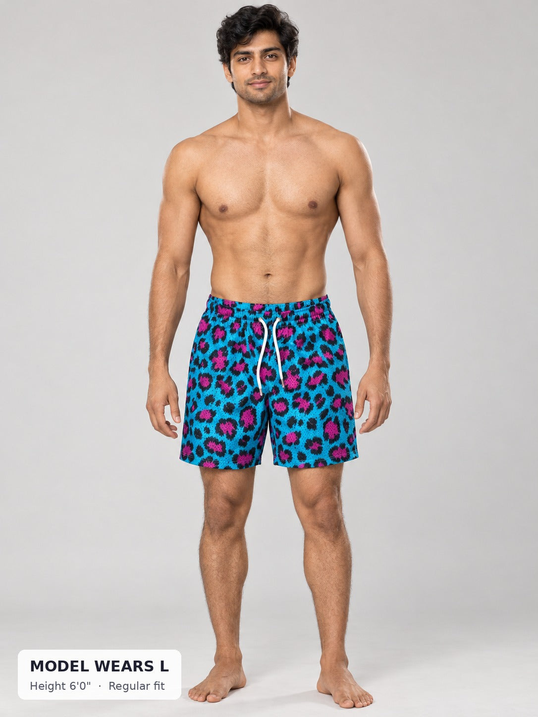 Animal Print Mesh Shorts on an athletic model wearing size L, 6'0" - Good Trouble Fashion