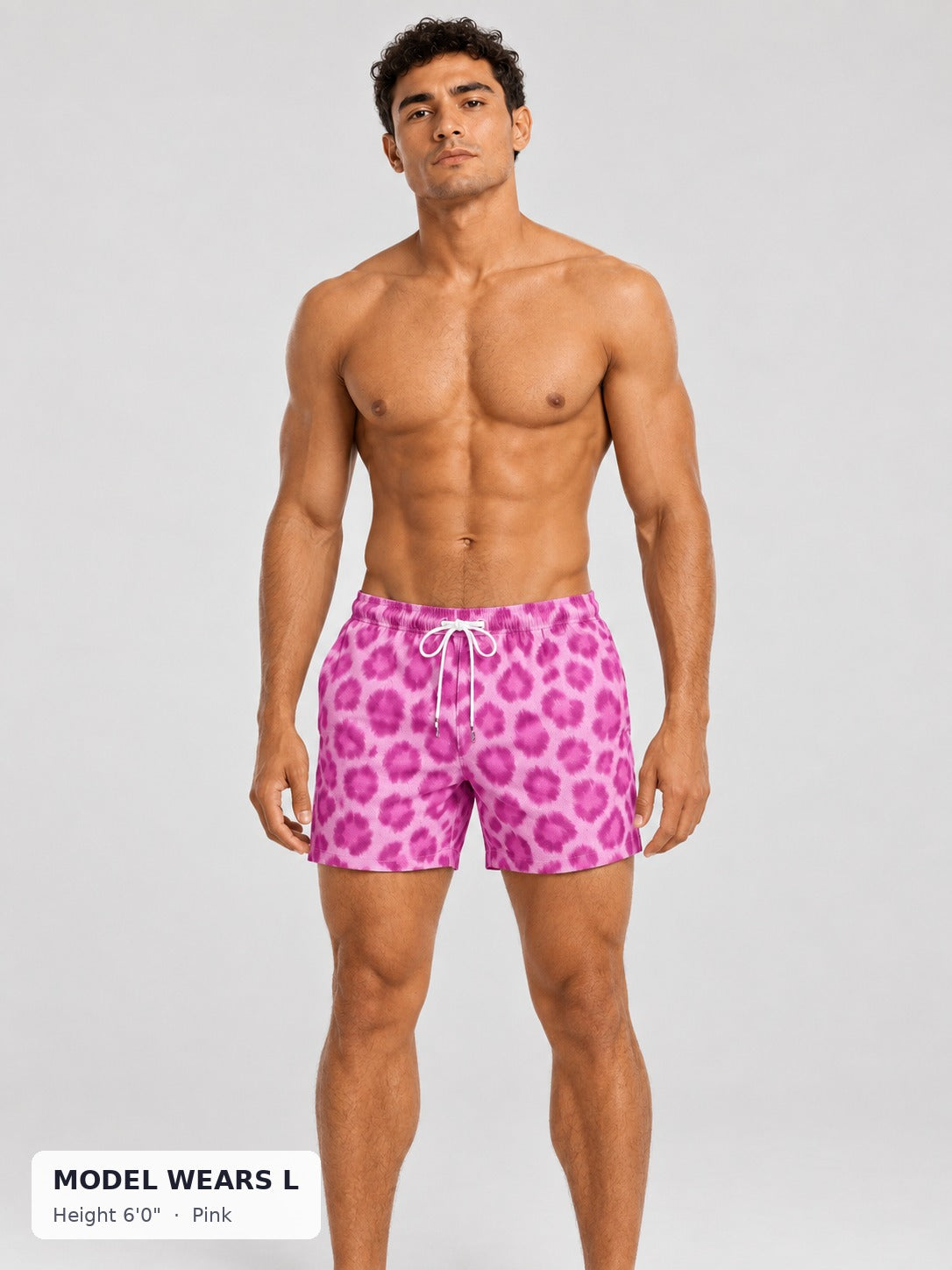 Animal Print Shorts in Pink on an athletic model wearing size L, 6'0" - Good Trouble Fashion