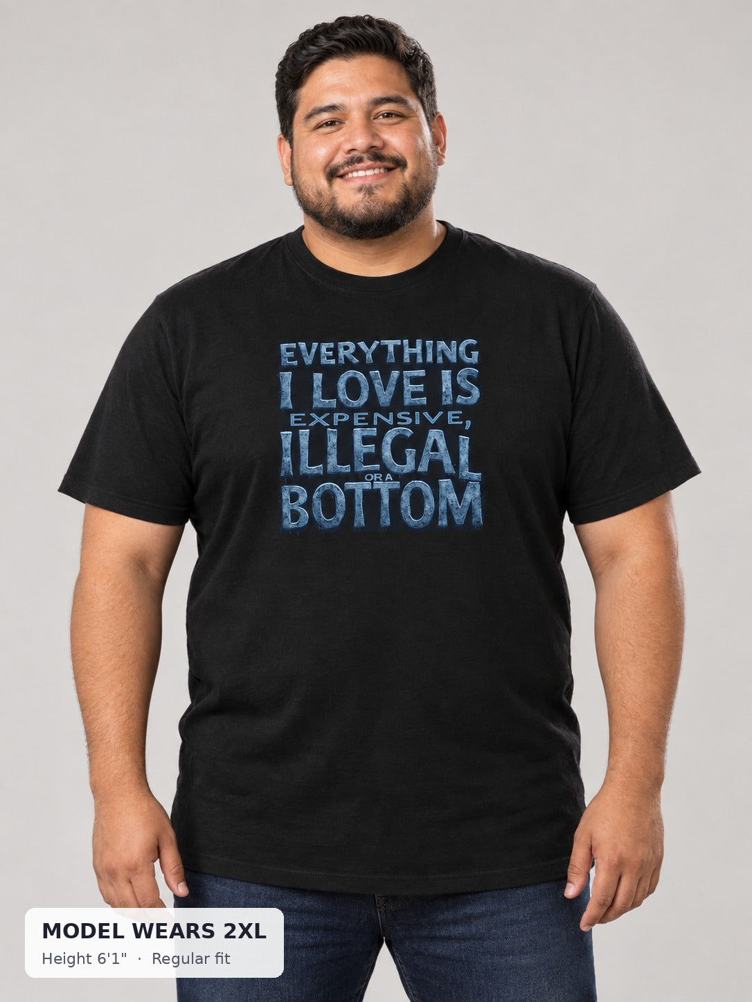 Another Bottom Tee on a plus-size model wearing size 2XL, 6'1" - Good Trouble Fashion