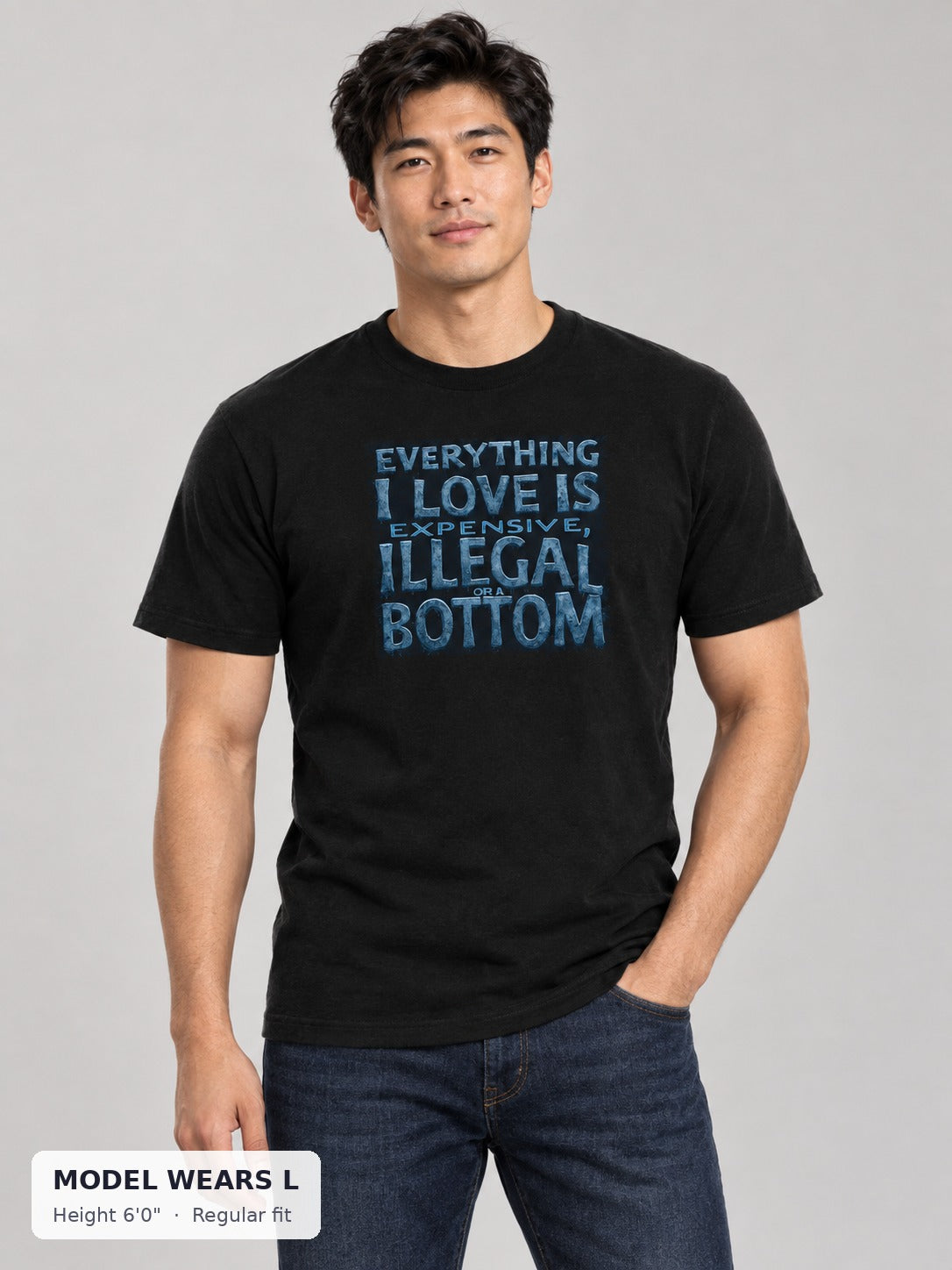 Another Bottom Tee on an athletic model wearing size L, 6'0" - Good Trouble Fashion