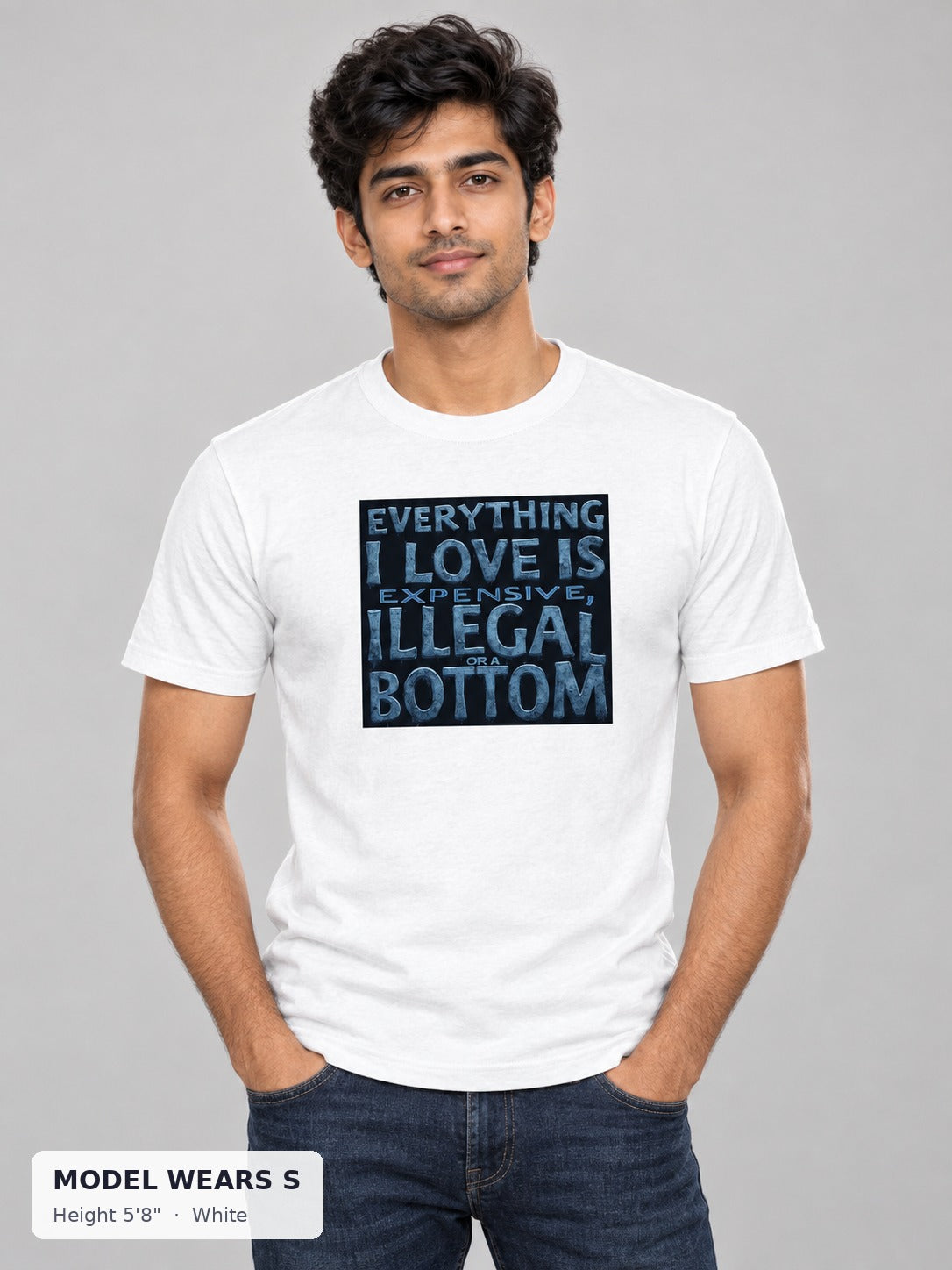 Another Bottom Tee in White on a slim model wearing size S, 5'8" - Good Trouble Fashion