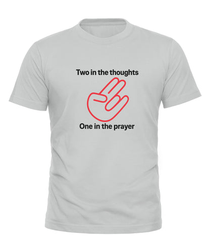 Good Trouble Garments anti gun violence graphic tee with text Two in the thoughts One in the prayer