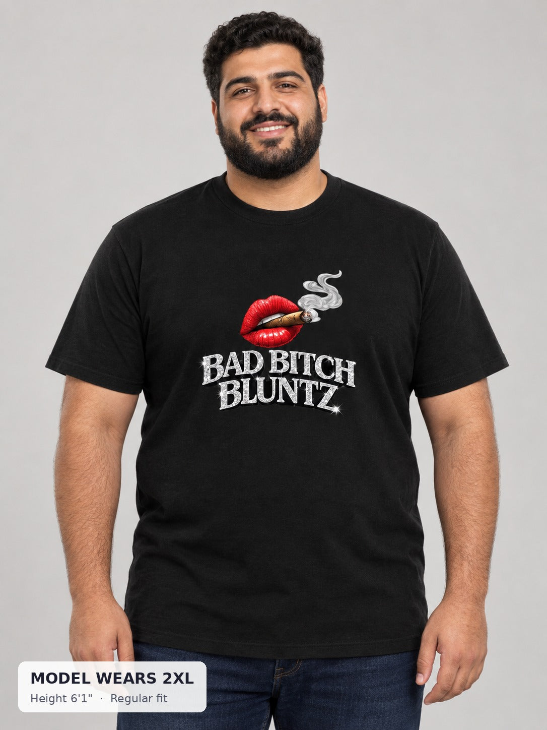 Bad Bitch Bluntz Tee on a plus-size model wearing size 2XL, 6'1" - Good Trouble Fashion