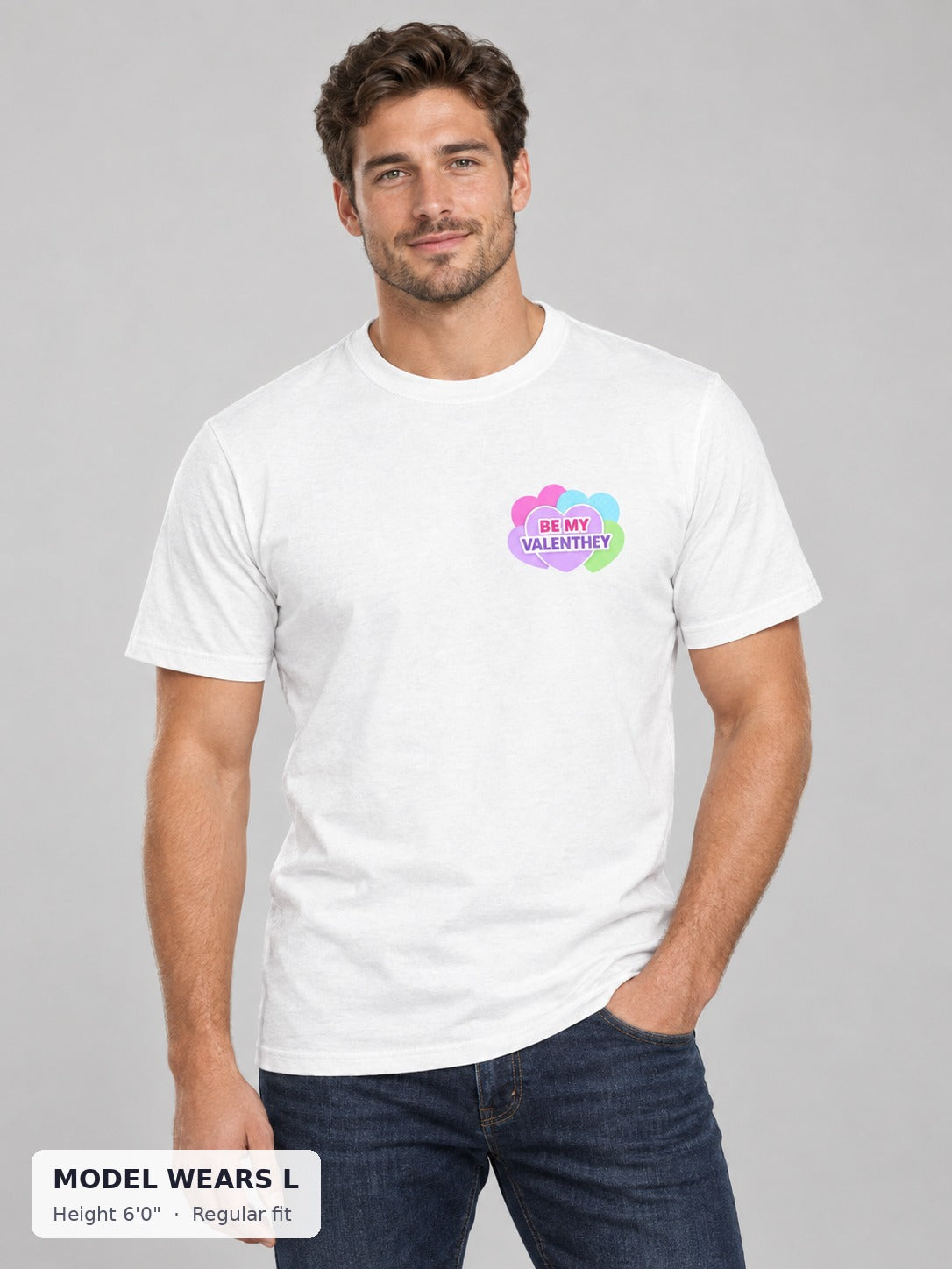 Be My Valenthey Tee on an athletic model wearing size L, 6'0" - Good Trouble Fashion
